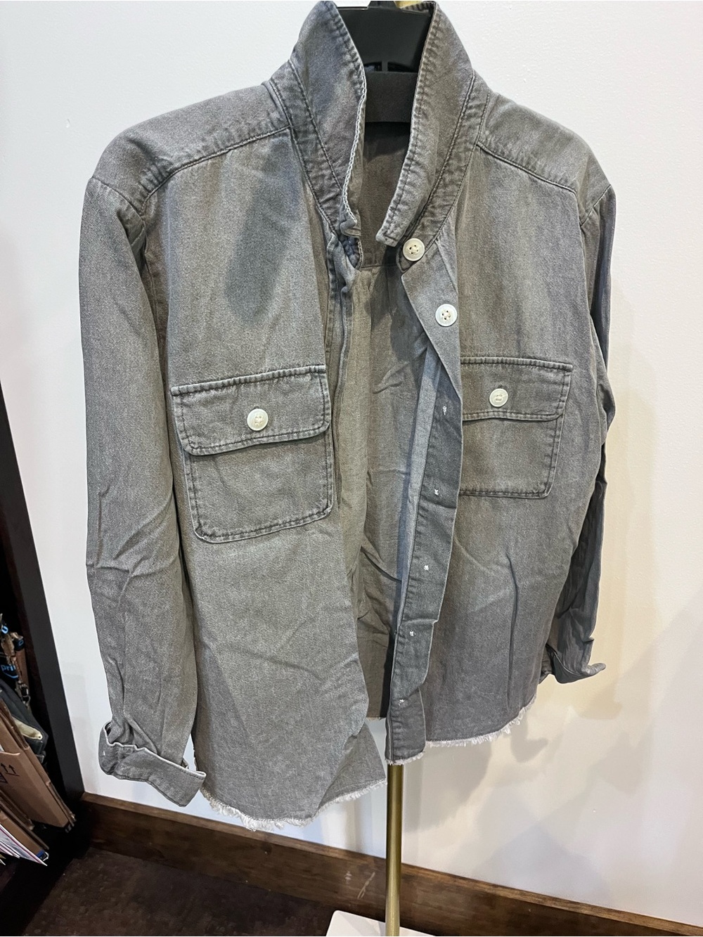 Democracy Gray Washed Lightweight Utility Shirt Jacket